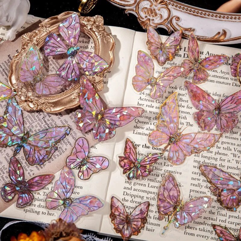 20 Pcs Holographic Butterfly Stickers Resin Transparent Glitter Shiny ...