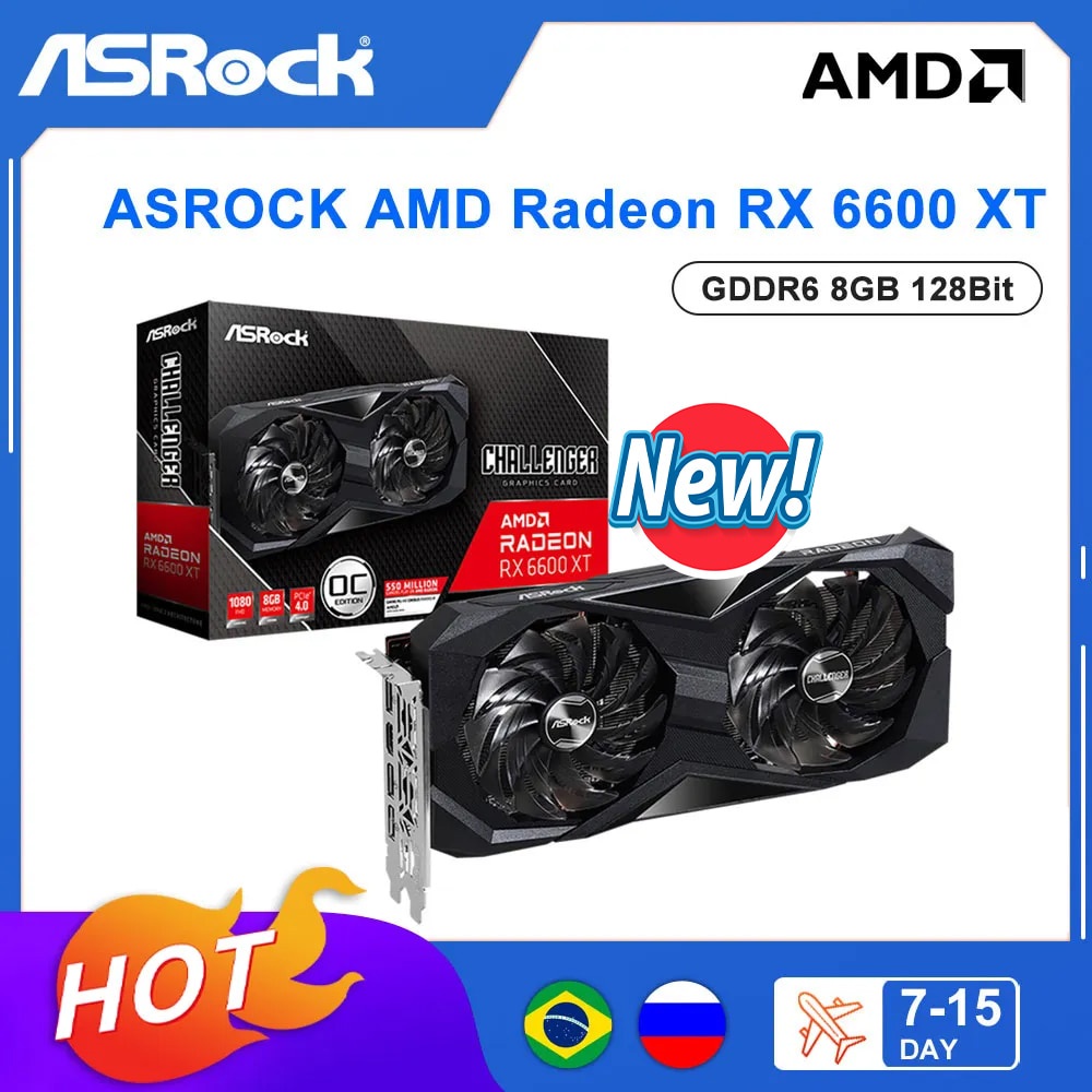 ASROCK New AMD Radeon RX 6600 XT RX6600XT 8GB GDDR6 128-bit 6600XT ...