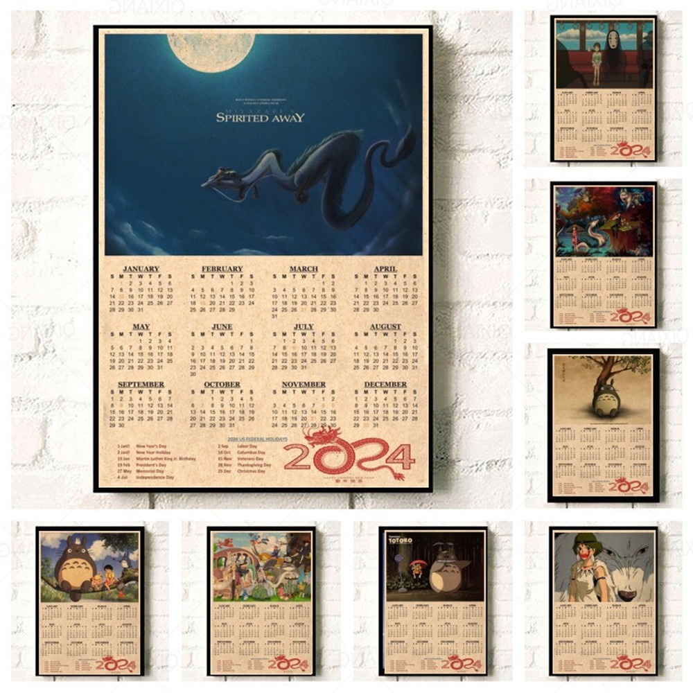 ♣Totoro Miyazaki Hayao Anime Movie retro 2024 Calendar posters home