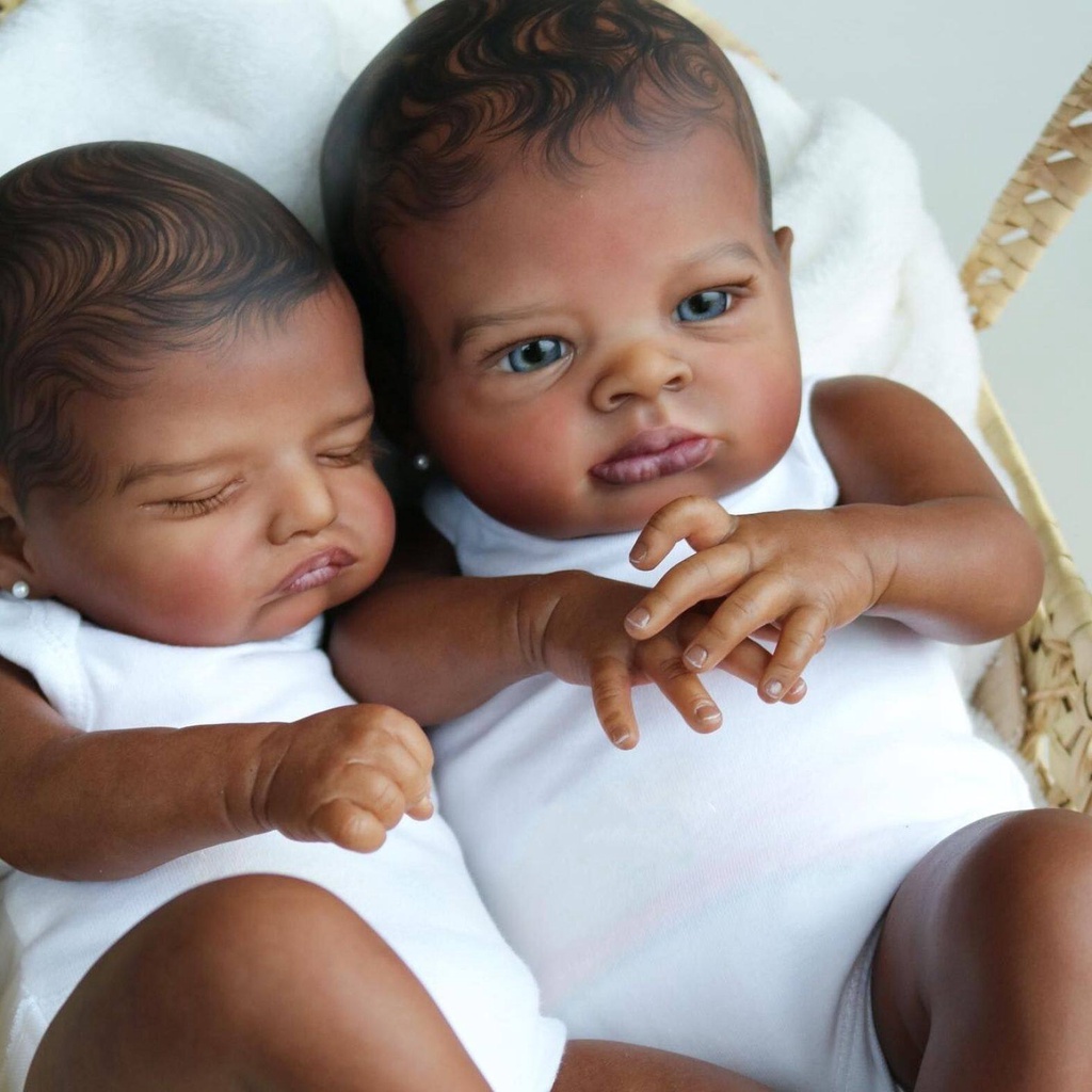 Reborn Doll 45cm Dark Skin Lanny And Rosalie Soft Stuffed Cloth Body ...