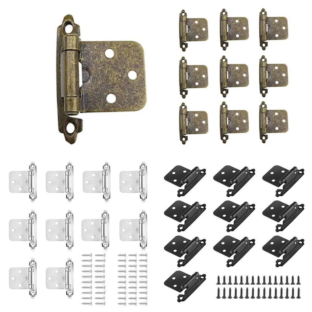 10 Pack Overlay Cabinet Door Hinges, TTZEZE Heavy Duty Surface Mount Closet Door Hinges Hardware, Face Mount Self Closing, Flush Cabinet Hinge For Kitchen Bathroom Bedroom With Screws (Bronze