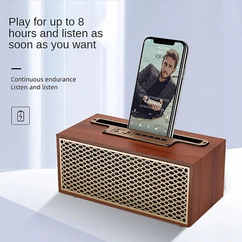 Wooden Retro Bluetooth Speaker Portable TWS Wireless Subwoofer FM Radio ...
