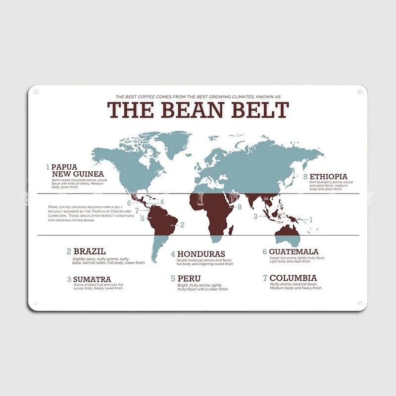 The Coffee Bean Belt Map Metal Sign Wall Pub Cave Pub Design Mural ...