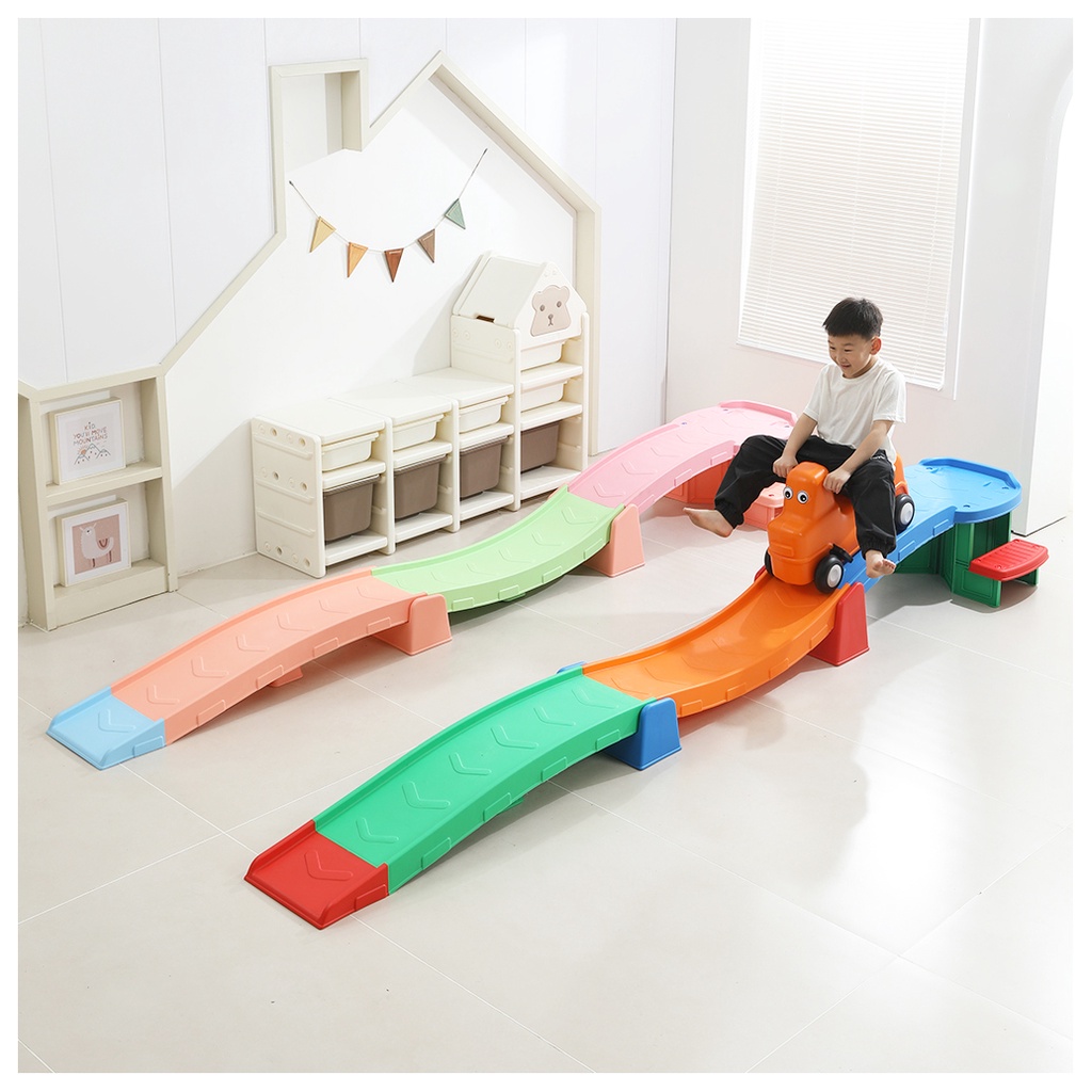 Indoor three stage pulley kindergarten children slide with wheels