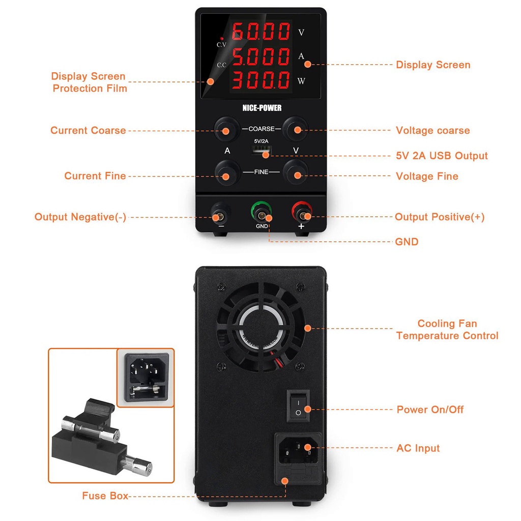 5V 30A Adjustable DC Power Supply Lab Bench Power Source Stabilized ...