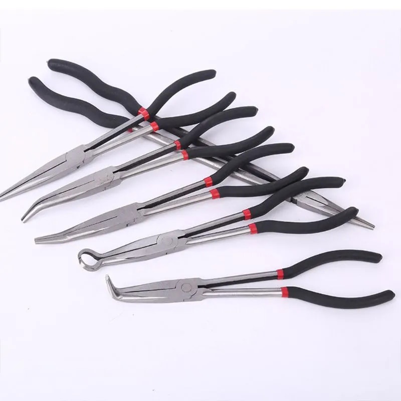 ☁11\" Extra Long Reach Nose Duckbill Pliers 90 /45/25 Degree Straight