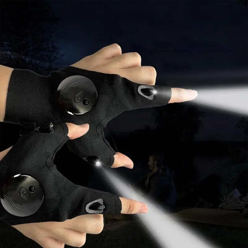 LED Flashlight Waterproof Gloves Light Up Stretchy Fingerless Gloves ...