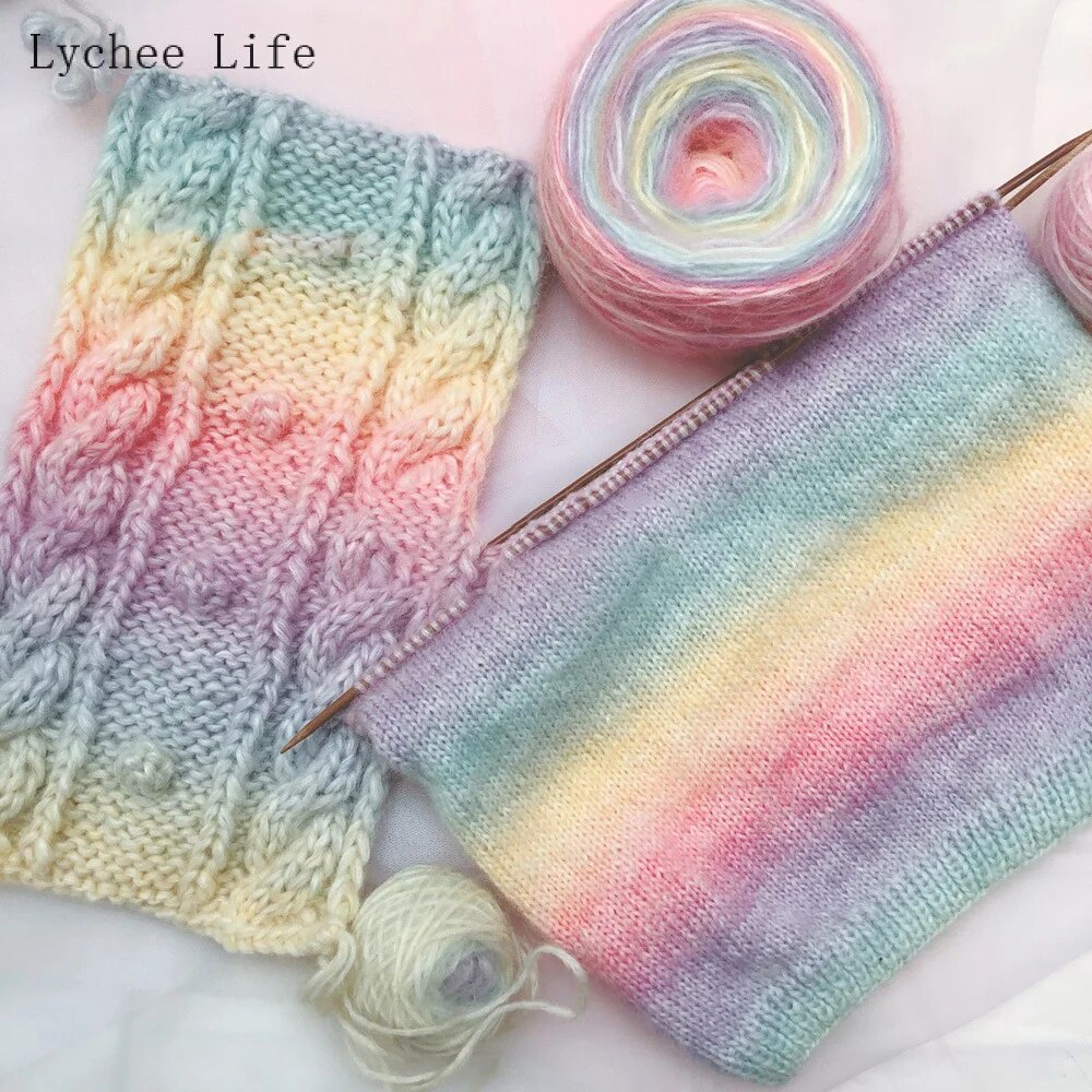 Gradient Candy Color Hand Knitted Wool Mohair Yarn Blend Yarn Winter ...