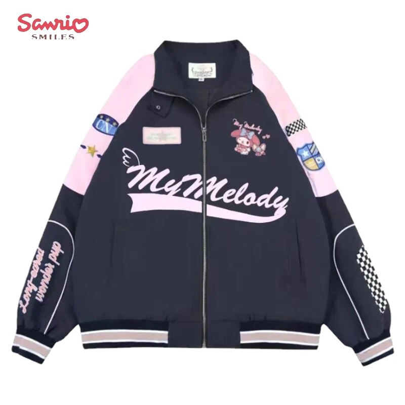 ☹Sanrio My Melody Y2k Biker Jacket Racer Jacket Cute Cinnamoroll Anime