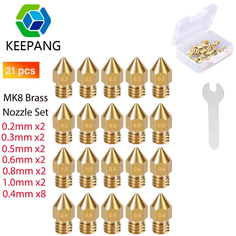 5-Pack 3D Printer Nozzles – 0.4mm MK8 Extruder Tips For MakerBot & RepRap Printers