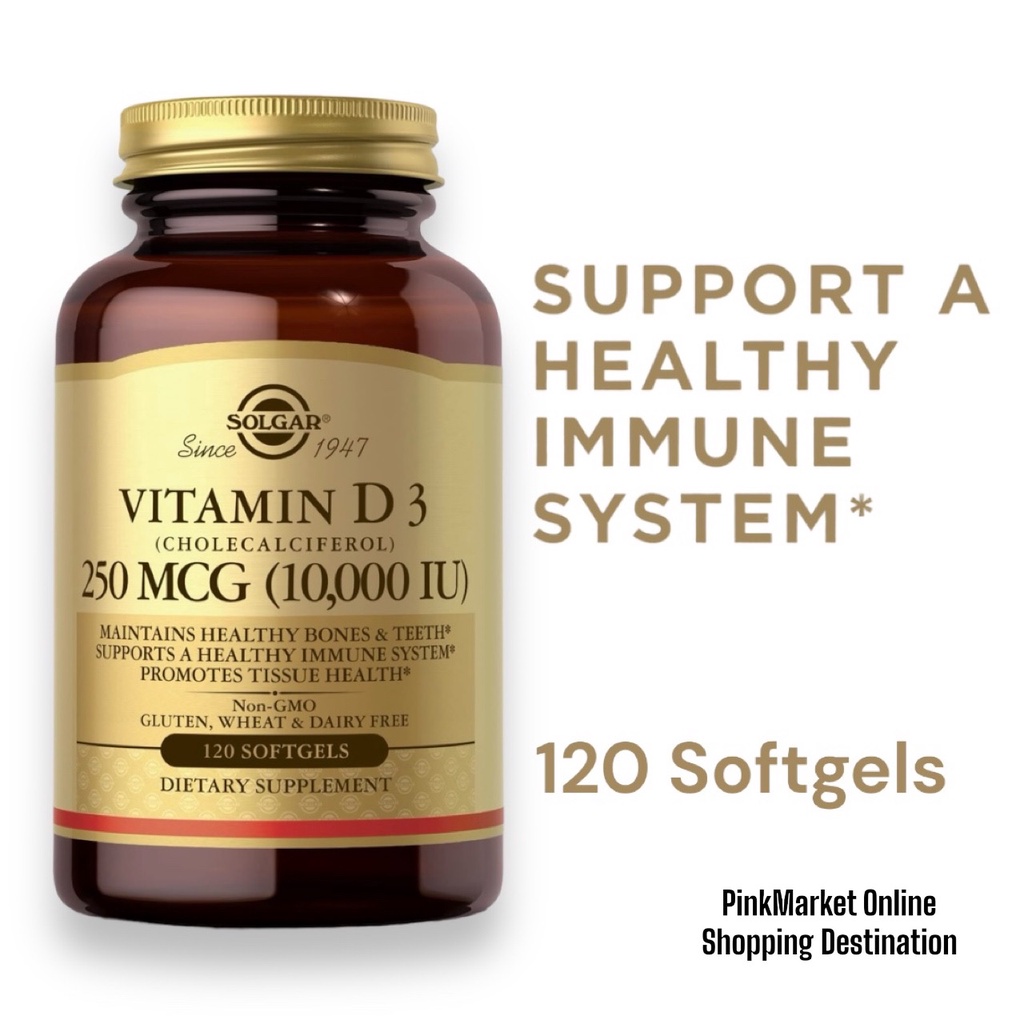 Solgar Vitamin D3 Cholecalciferol 250 MCG 10000 IU 120 Softgels ...