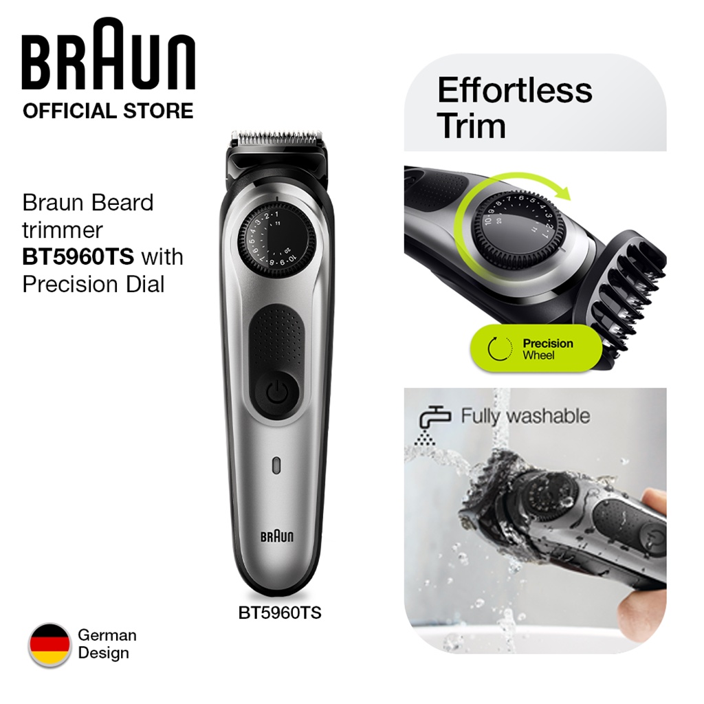 Braun BT5960TS Beard Trimmer with Precision Dial 3 Attachments and