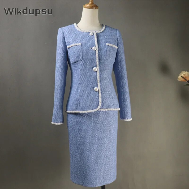 Business Women Suits Set Elegant Dressy Jacket Midi Skirt Set