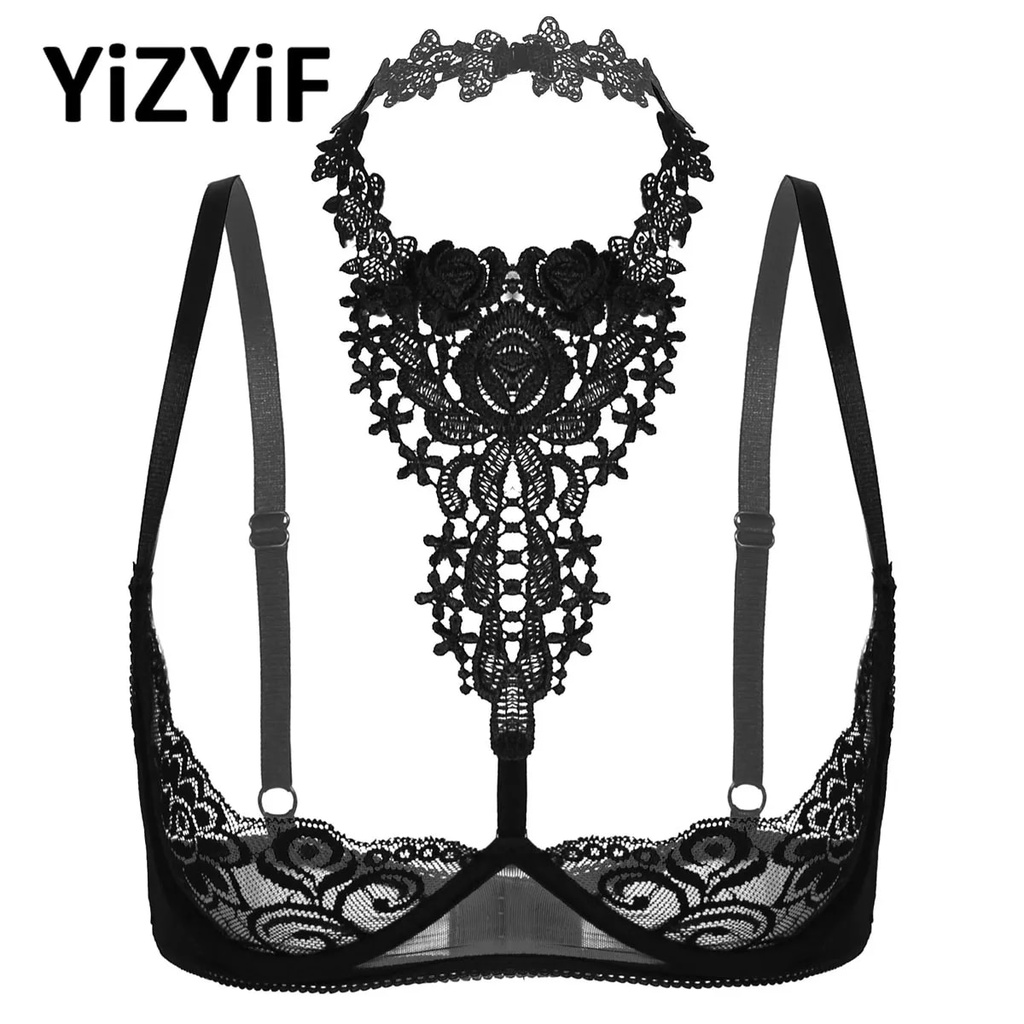 69q Womens Sexy Lingerie See-through Floral Lace Open Cup Bra Tops ...