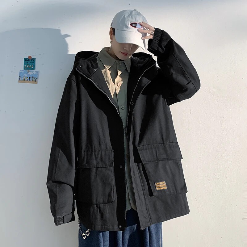 47N Oversized Cargo Jacket with Hood for Mens Fashion Trends Japanese ...