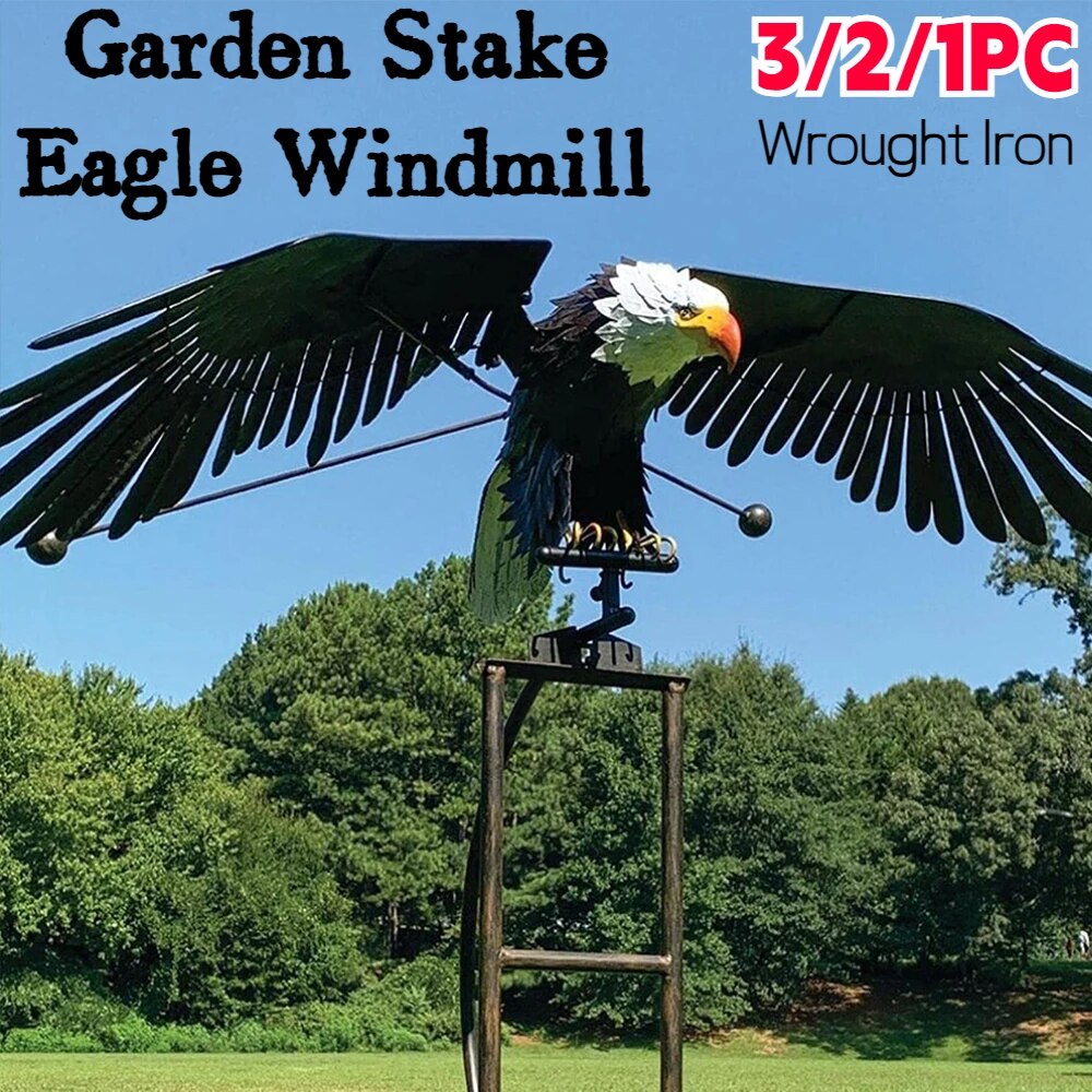 3PCS Iron Garden Stake Eagle Windmill Outdoor Patio Scare Bird