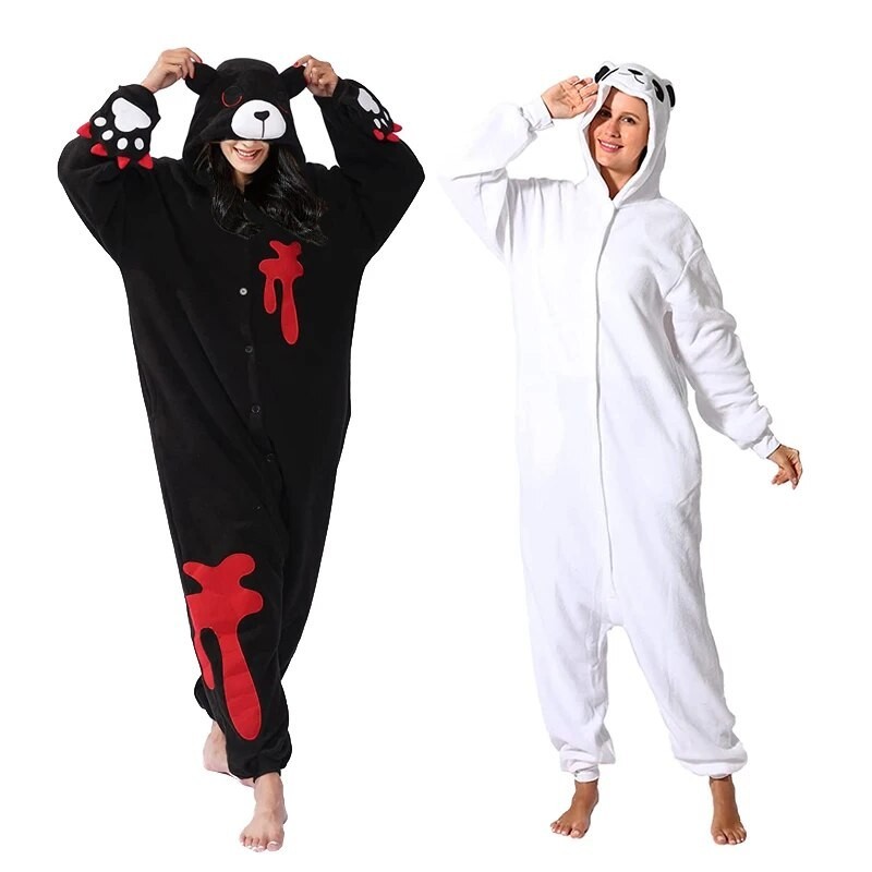 ☂Men's Black Bear Onesie Animal Cosplay Pink Adult Woman Pajamas ...