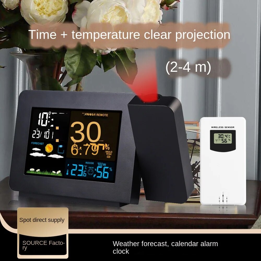 LED Alarm Clocks Projection Digital Temperature Humidity Meter ...