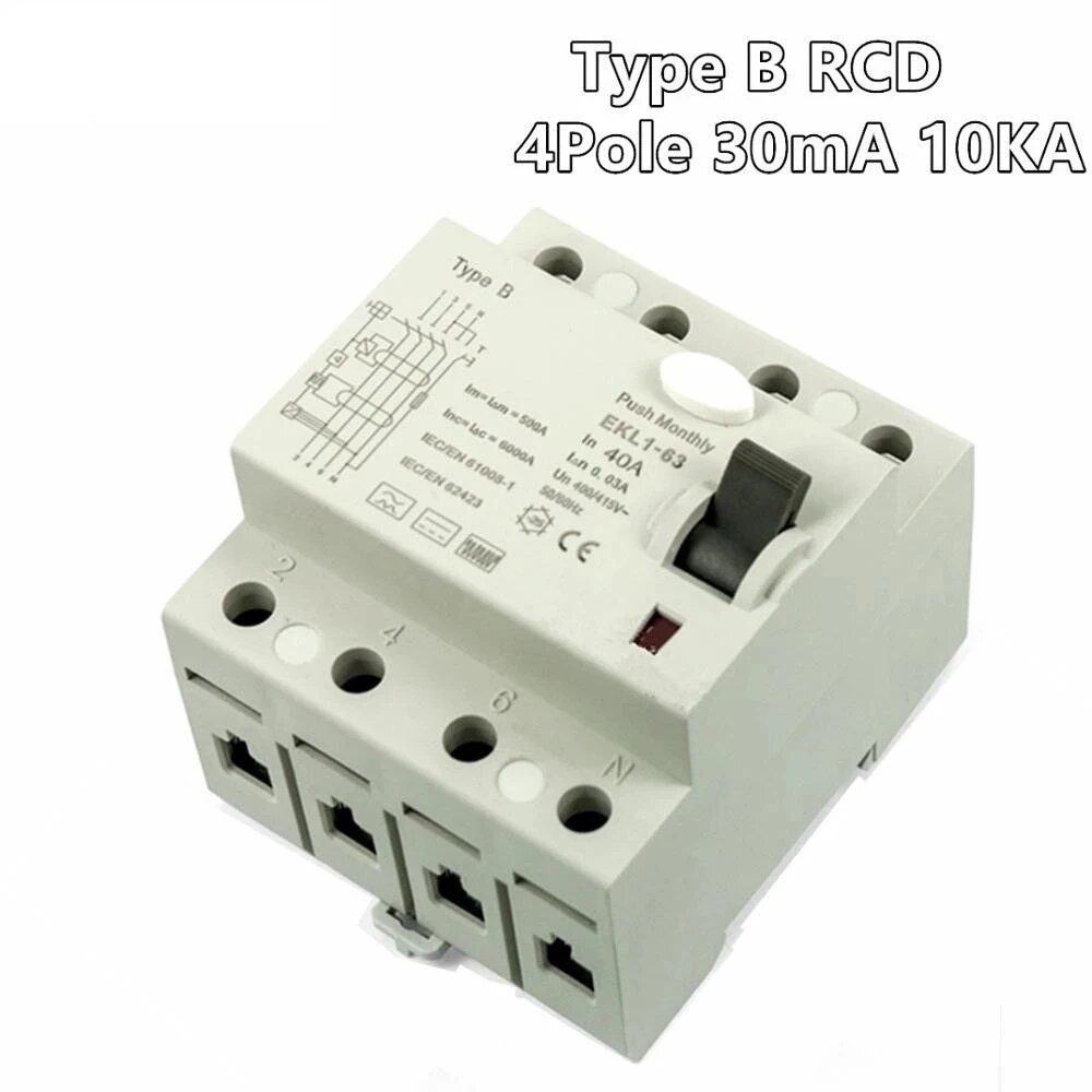 Type B Leakage Circuit Breaker RCCB RCD Din Rail DC EKL6-100B 4P 40A ...