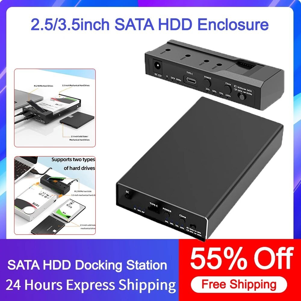 Dual Bay Sata Hdd Docking Station Support Uasp M Nvme Ssd Case Type C Gpbs Clone Duplicator