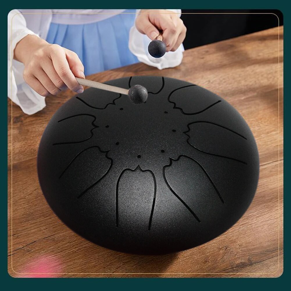 Steel Tongue Drum Set 6 Inch 8 Tune Handpan Drum Pad Tank with