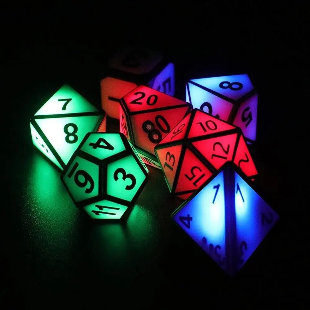 ♚7pcs Glowing Polyhedral Dice Light Up LED Dice Sets for Dungeons And ...