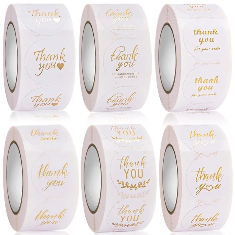 500pcs Gold Foil Thank You Stickers for your order White Adhesive Seal ...