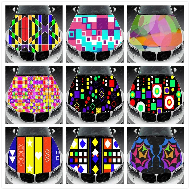 ☬Colorful Geometric Shapes Car Hood Vinyl Stickers Wrap Vinyl Film ...