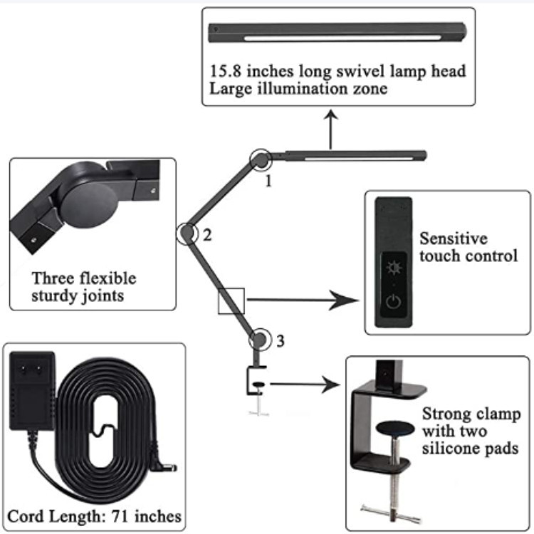 Beam Balance Desk Lamp with Clamp Adjustable Metal Swing Arm Table ...
