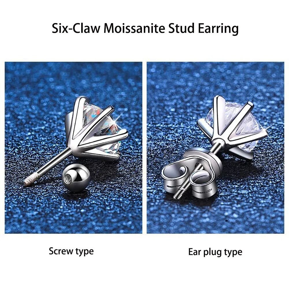 91V Serenity Day Six-claw D Color 1/2/4 Carat Moissanite Screw Earring ...