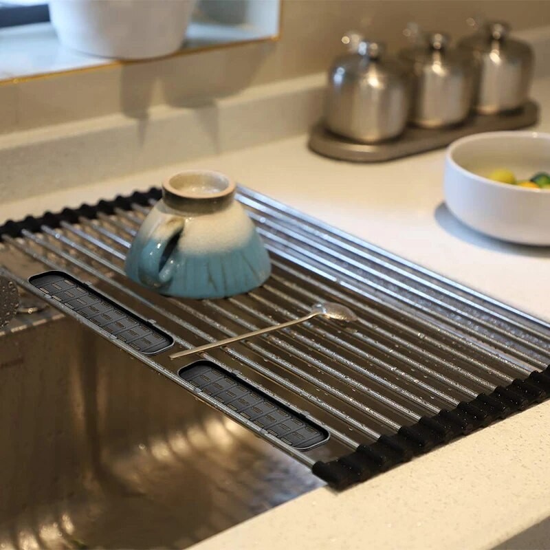 28Q Foldable Stainless Steel Dish Drainer Roll Up Dish Drying Rack ...