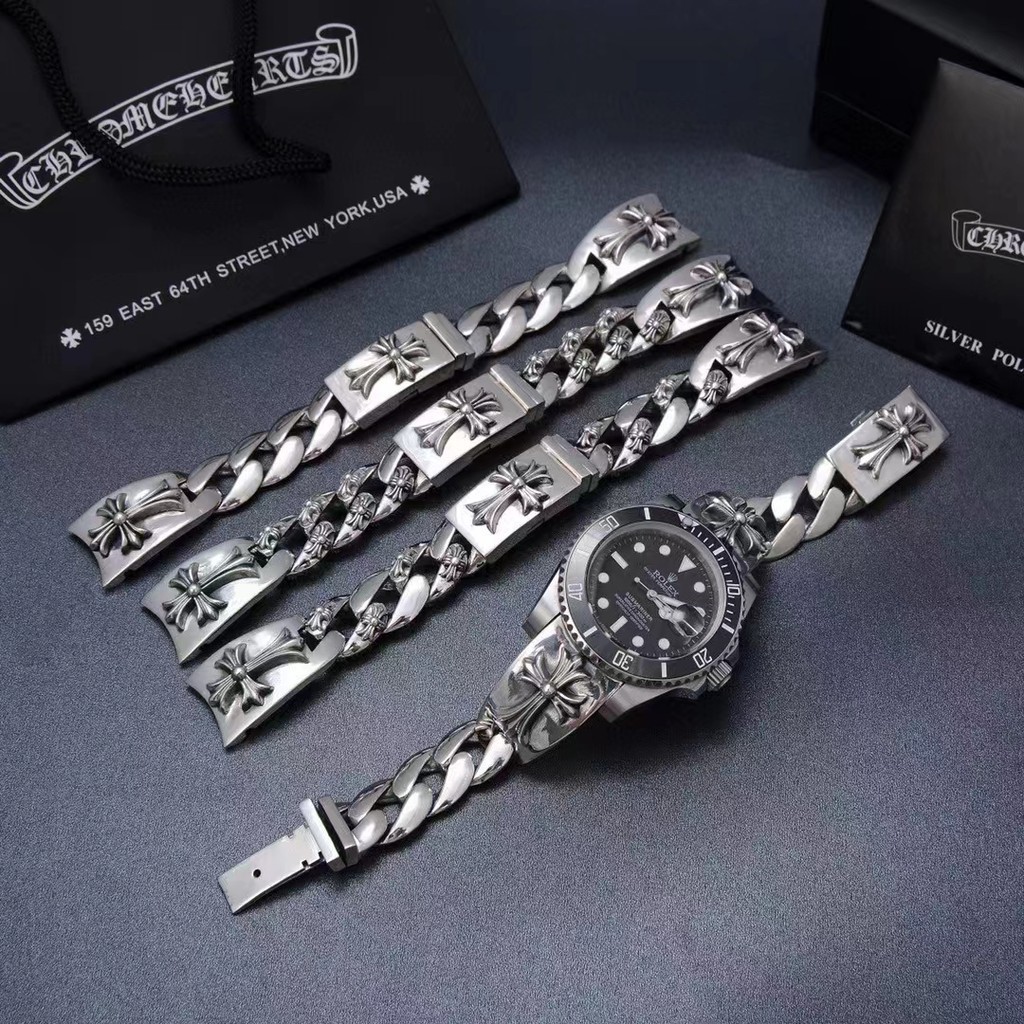 Watch Chain/Retro Classic Wide Watch Chain/Long Cross Pattern Style INS ...