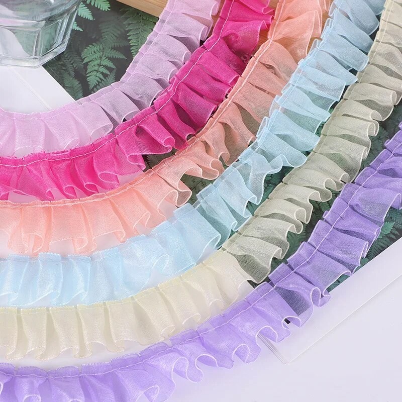 Color Transparent Glass Yarn Pleated Ruffle Lace DIY Children's Toy Pet ...