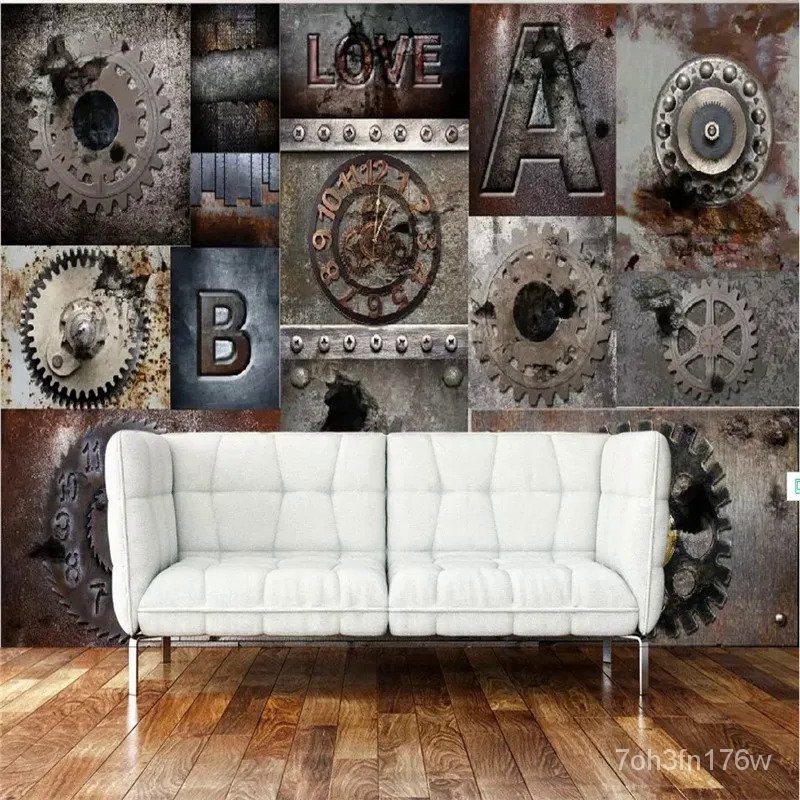 Wall Paper Retro European England Style Metal Clock Restaurant Bar
