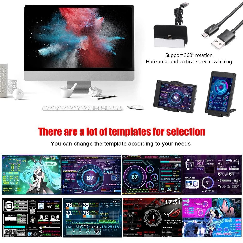 DIY Acrylic Computer Display 3.5 Inch IPS Screen PC Temperature Display ...