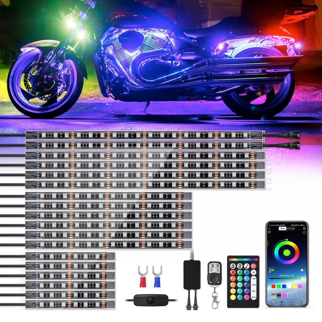 18PCS LED Light for Motorcycle 12v APP Remote Control Neon Waterproof ...
