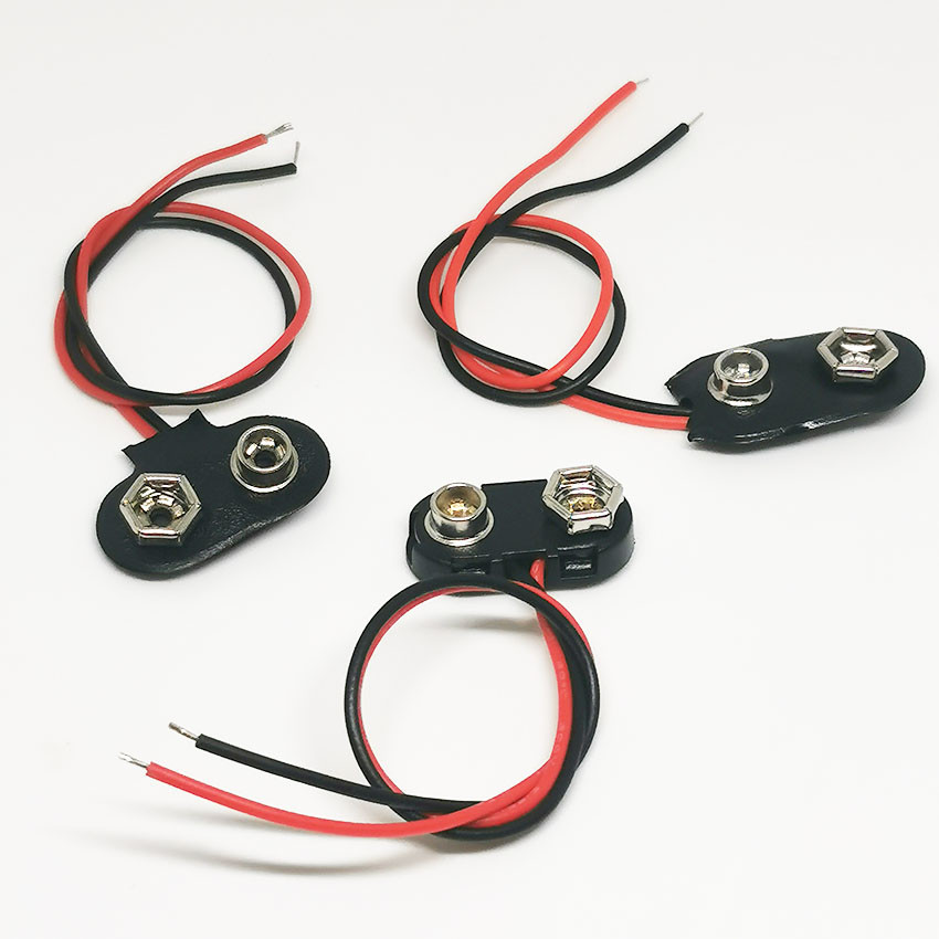 10 Pack 9V Battery Connector Clips | 15cm Red/Black Wire Snap-in For 6F22 Rectangle Batteries