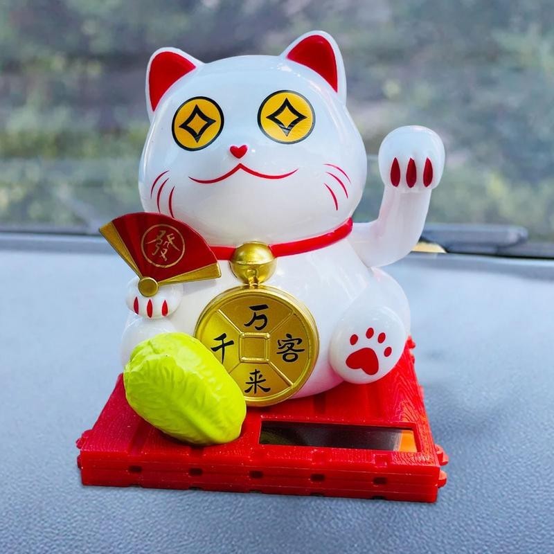 유chinese Lucky Cat Ornament Solar Hand Lucky Cat Cartoon Doll Home Office Car Desktop Decoratio