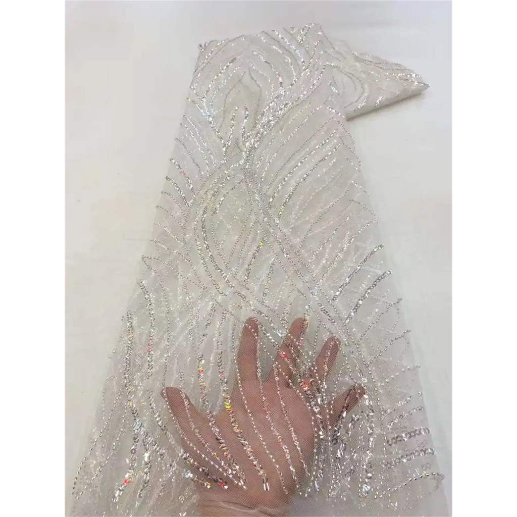 African Beaded Lace Fabric High Quality Crystal Beads Lace Fabric For ...
