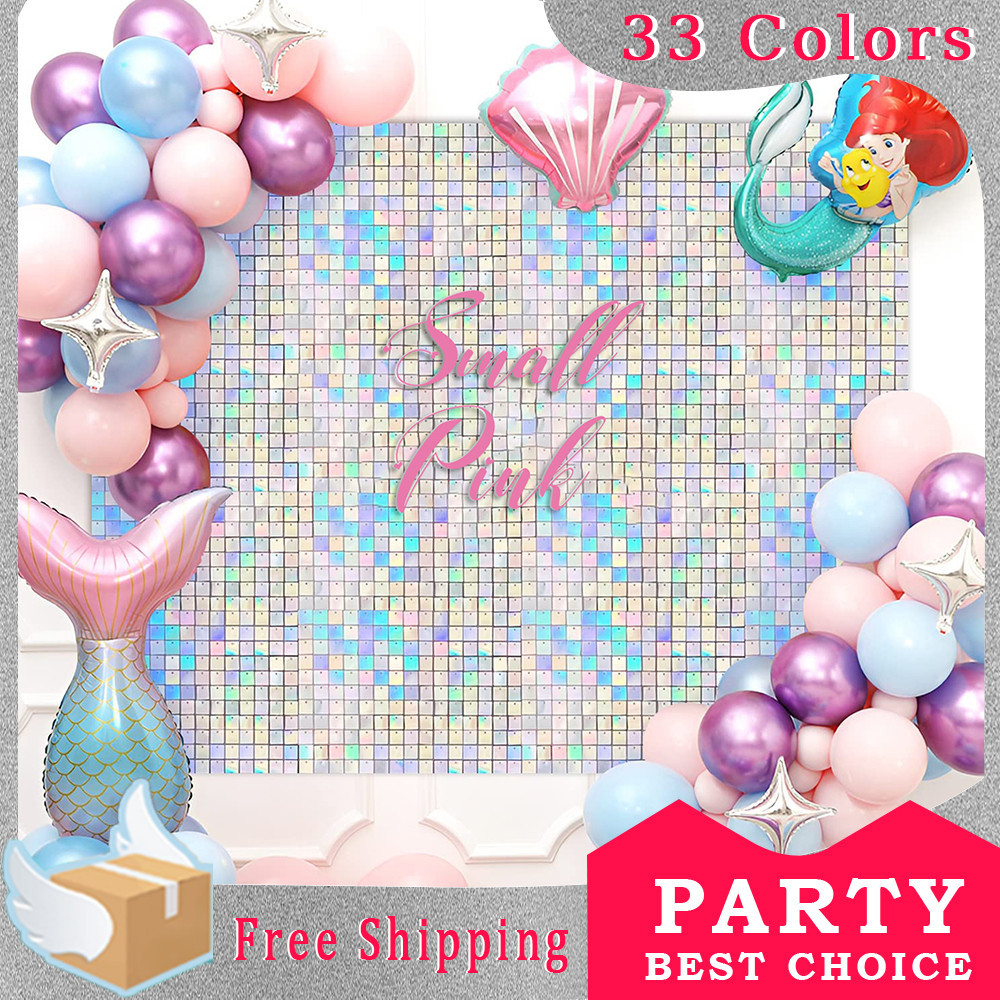 ♦SmallPink 6-18Pcs Iridescent Sequin Backdrop Glitter Square Sequin ...