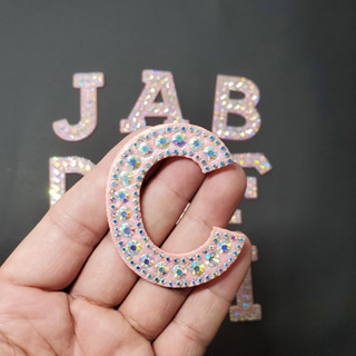 ☃Pink A-Z Letter Rhinestone Alphabet Applique 3D Iron On Patch Clothing ...