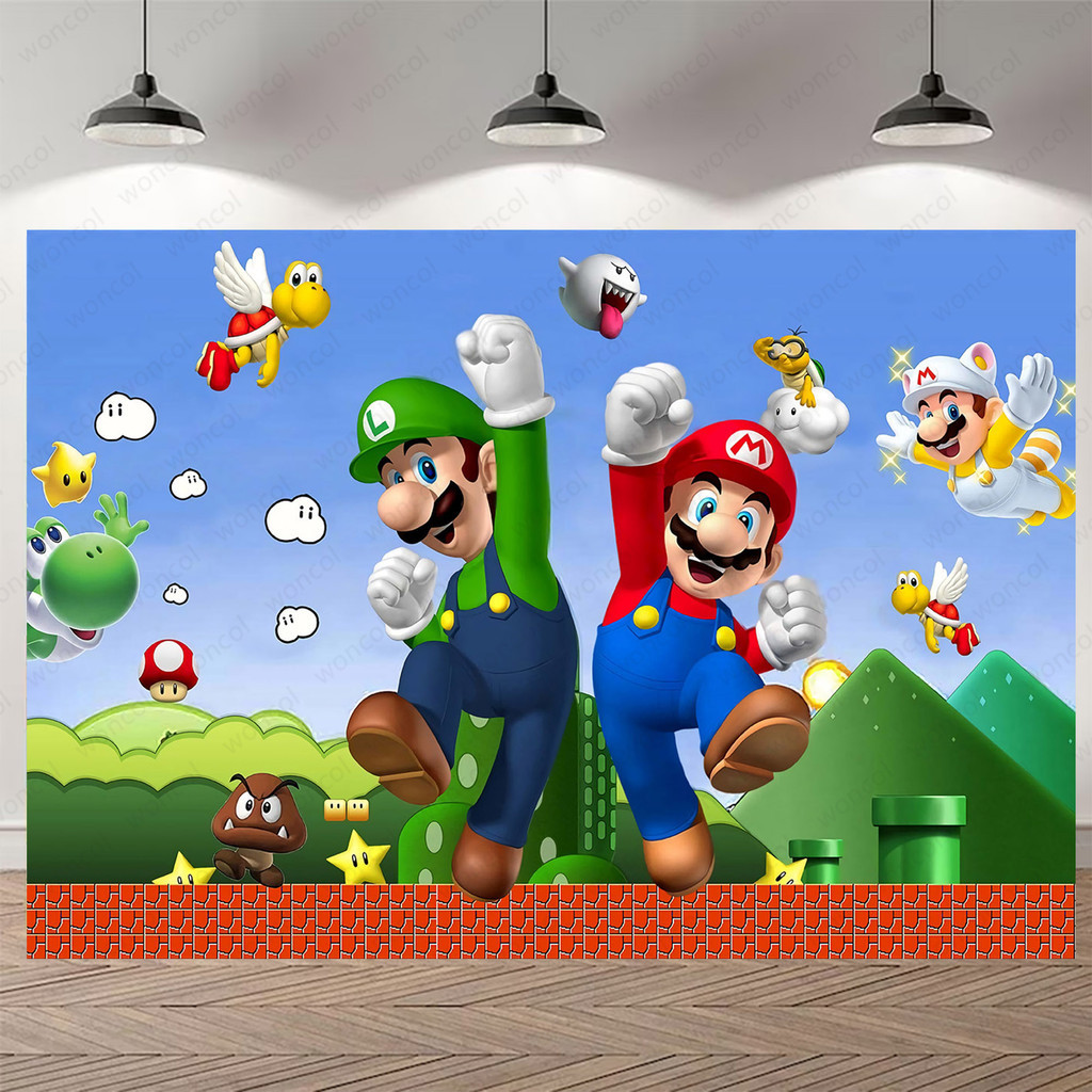 Super Mario Bros Backdrop Boys Birthday Party Decoration Vinyl ...