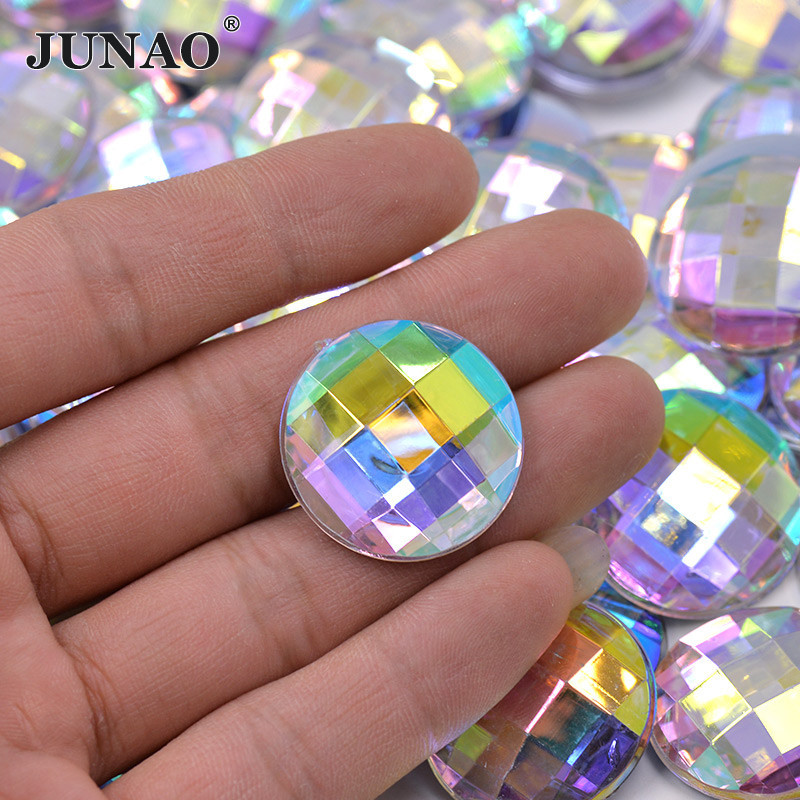 ☇JUNAO 6 8 10 12 18 20 30 35 mm Large Clear AB Rhinestones Applique ...