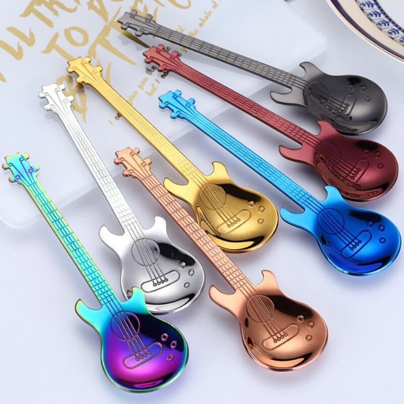 ️304 Stainless Steel Guitar Spoon Music Restaurant Love Coffee Spoon ...