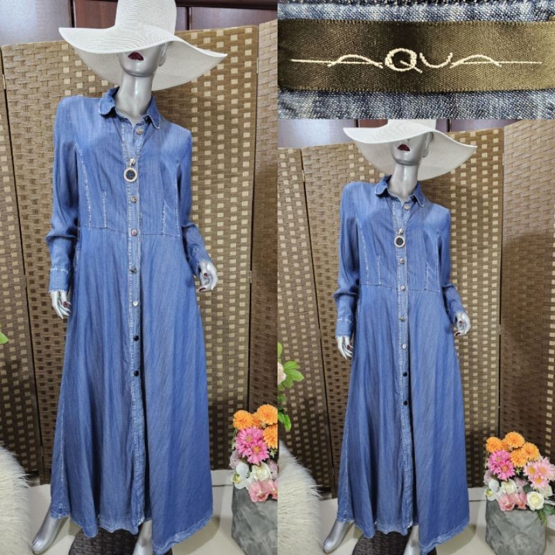 AQUA washed blue maxi shirt dress | Shopee Philippines