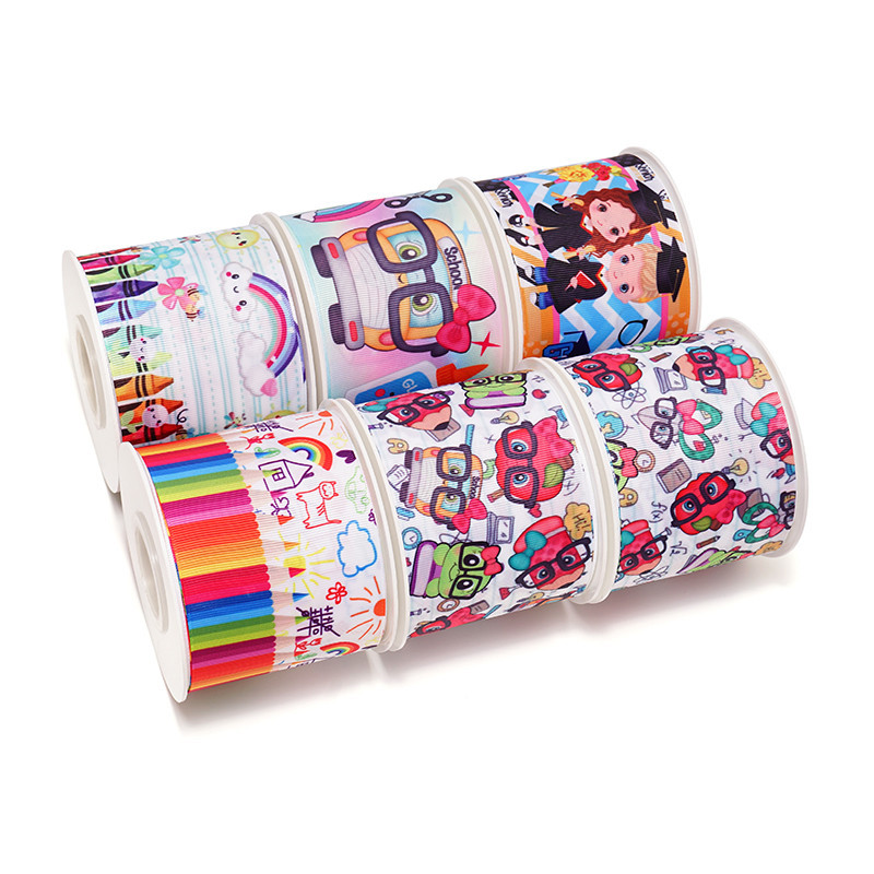 5 yards Back to School Ribbons Cartoon Grosgrain/Satin Ribbon Printed ...