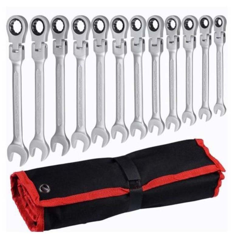 12-Piece Dual-purpose Adjustable Head Ratchet Wrench Set Open Wrench ...