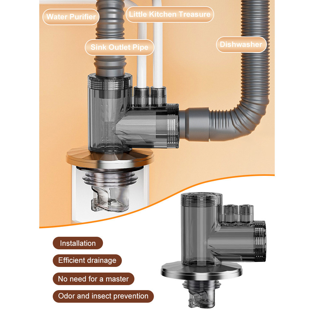 Washing Machine Drain Trap Kitchen Drainage Pipe 3way Joint Filter Sink Dishwasher Drainage Mu