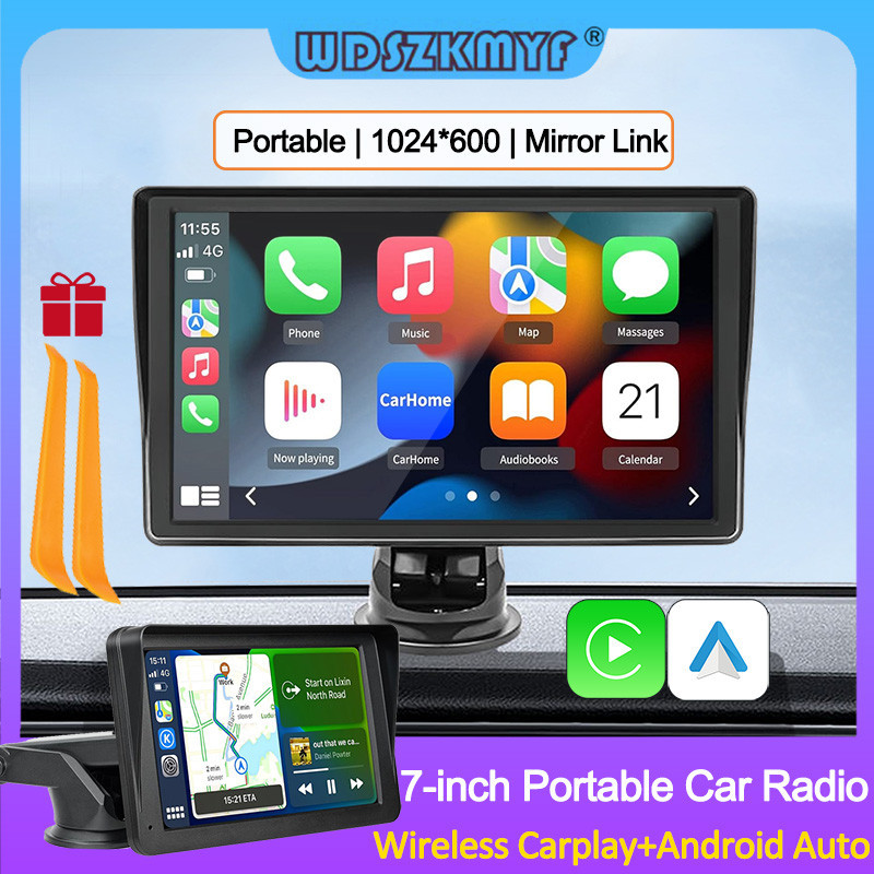 ♠7inch Portable Car Monitor Touch Screen Wireless Carplay Android Auto ...