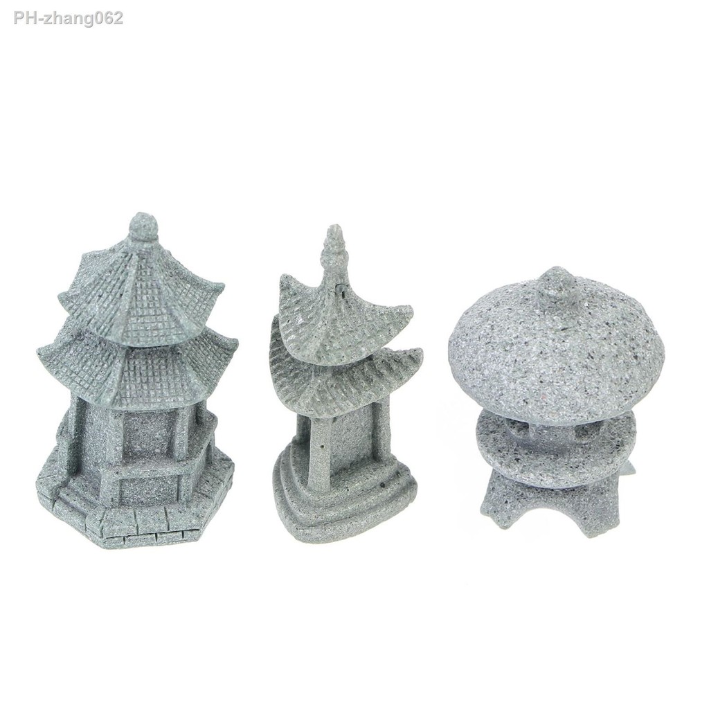 Happyyami 2pcs Mini Pagoda Statue Miniature Japanese Lantern Pagoda